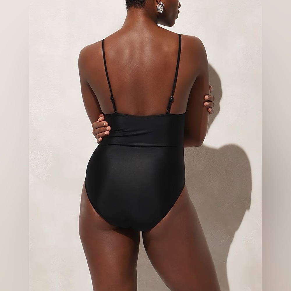 NWT J. Crew Black Ruched plunge one-piece swimsuit - Picture 2 of 11
